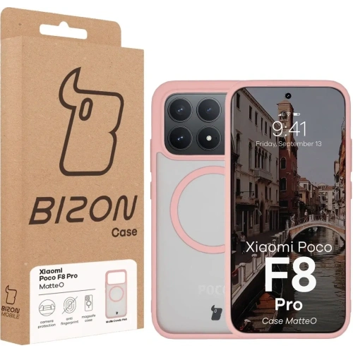 Etui z pierścieniem magnetycznym Bizon Case MatteO do Xiaomi POCO F8 Pro przydymione-jasnoróżowe